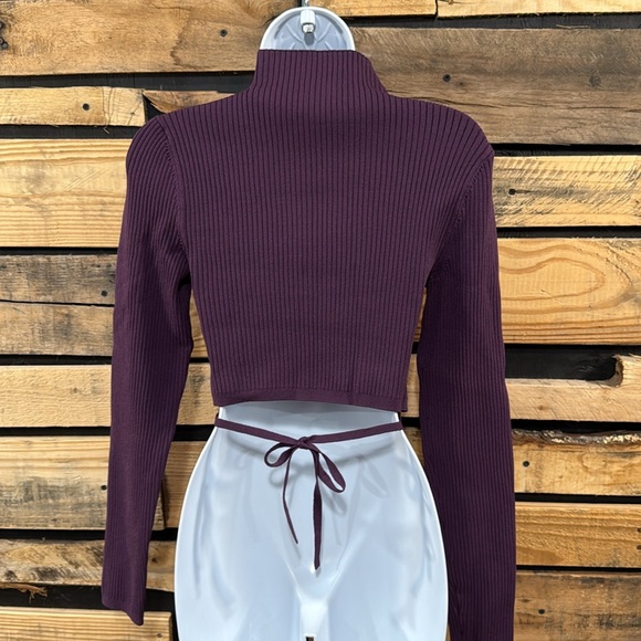 Aritzia Babaton Sculpt Ribbed Knit Tie-back Longsleeve In Dewberry Purple Size M - Picture 5 of 12